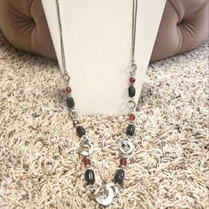 Lia Sophia Silver and Red Beaded Necklace